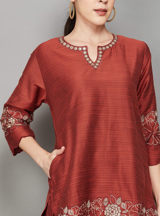 SPAN Embroidered Straight Kurta Set