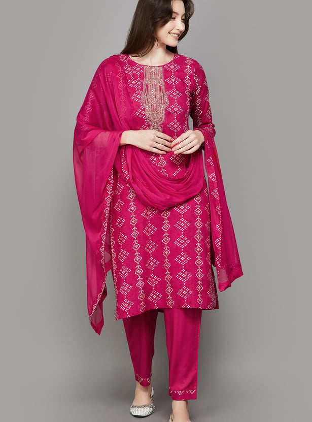 SPAN Bandhani Print Straight Kurta Set