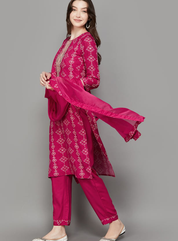 SPAN Bandhani Print Straight Kurta Set