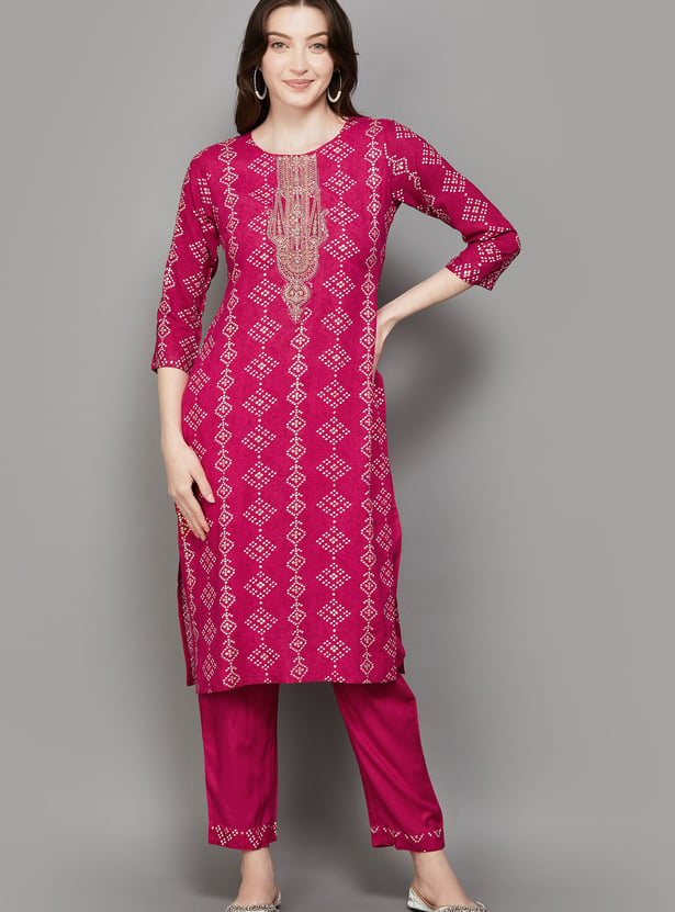 SPAN Bandhani Print Straight Kurta Set