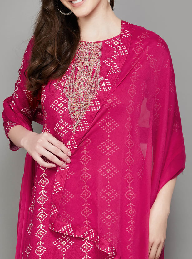SPAN Bandhani Print Straight Kurta Set
