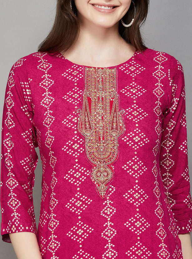 SPAN Bandhani Print Straight Kurta Set