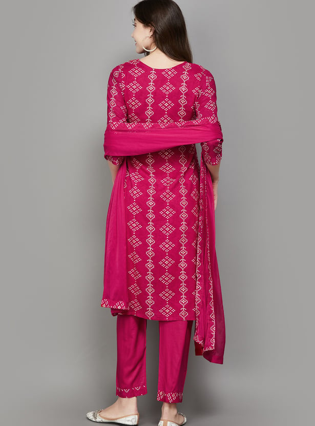SPAN Bandhani Print Straight Kurta Set