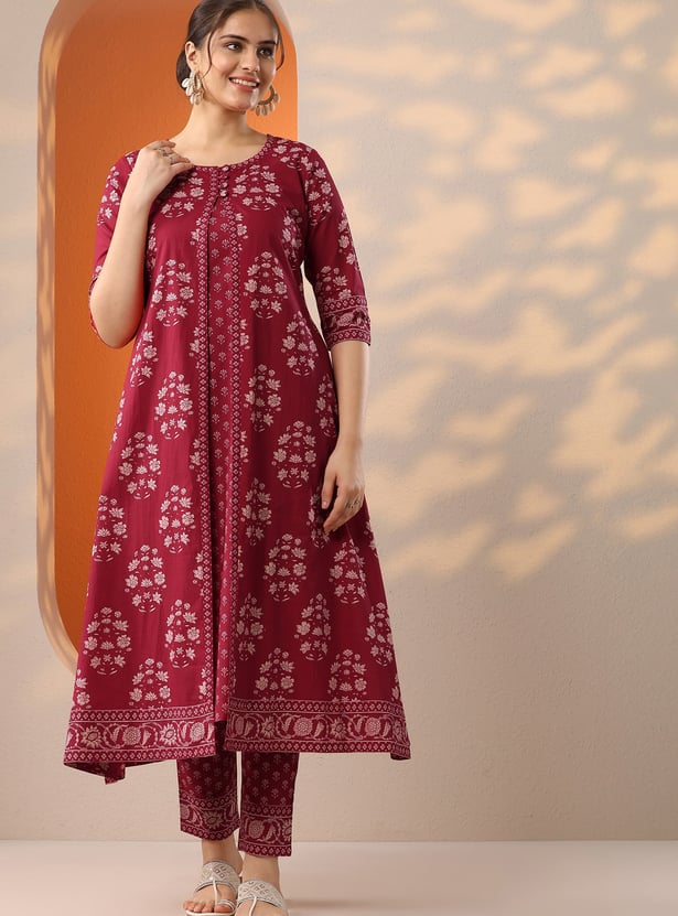 LIBAS Floral Print A-line Kurta Set