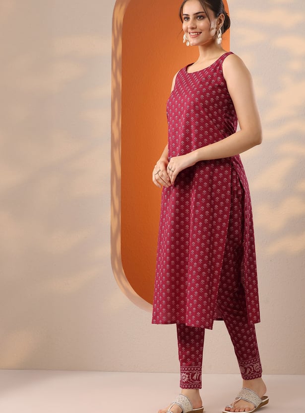LIBAS Floral Print A-line Kurta Set