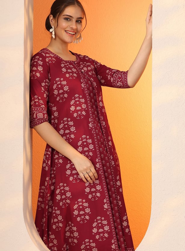 LIBAS Floral Print A-line Kurta Set