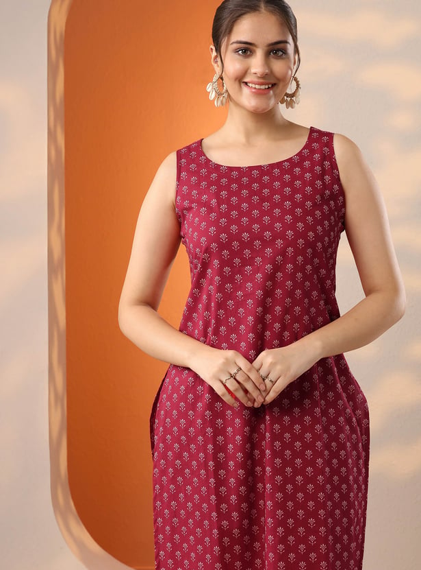 LIBAS Floral Print A-line Kurta Set