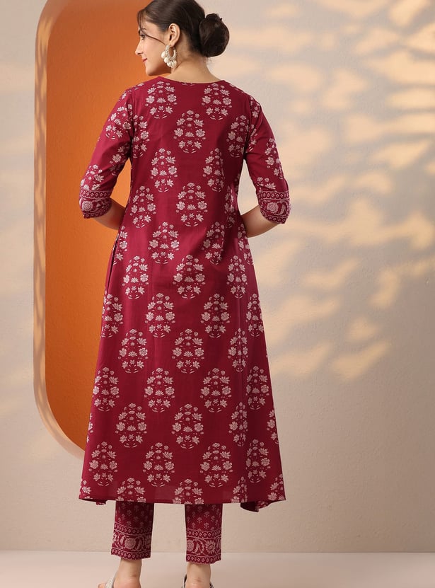 LIBAS Floral Print A-line Kurta Set