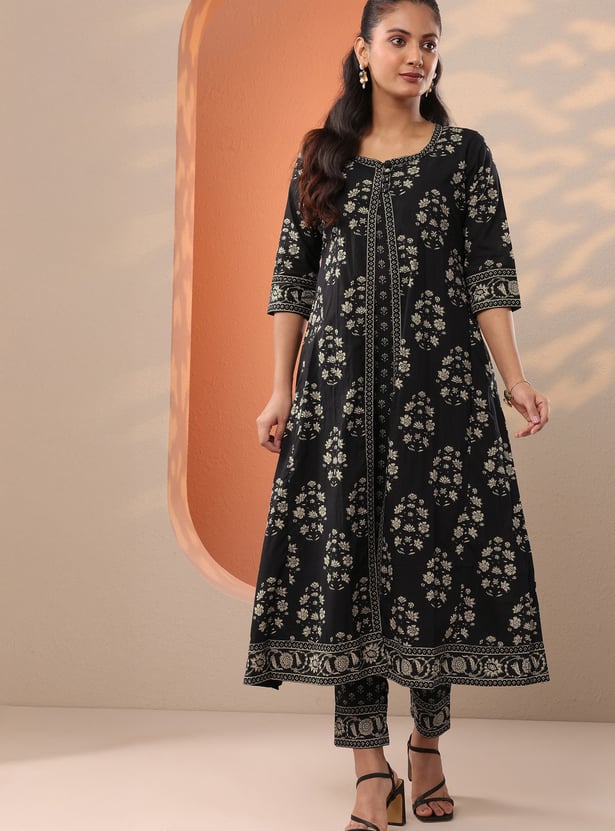 LIBAS Floral Print A-line Kurta Set