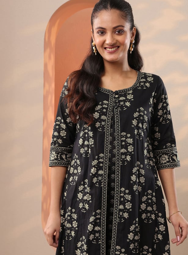 LIBAS Floral Print A-line Kurta Set