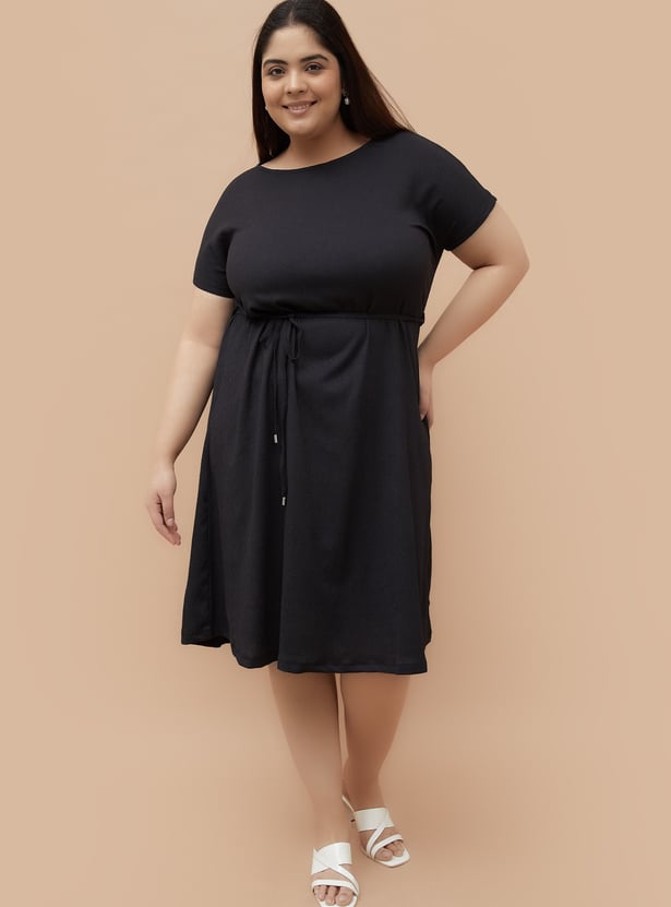 NEXUS Solid Tie-Up Waist A-line Dress