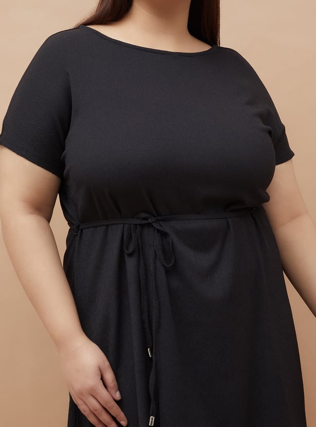 NEXUS Solid Tie-Up Waist A-line Dress