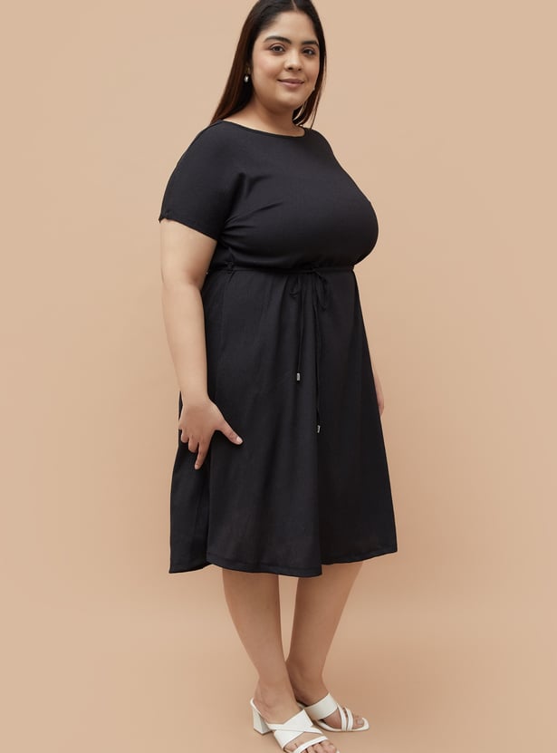 NEXUS Solid Tie-Up Waist A-line Dress