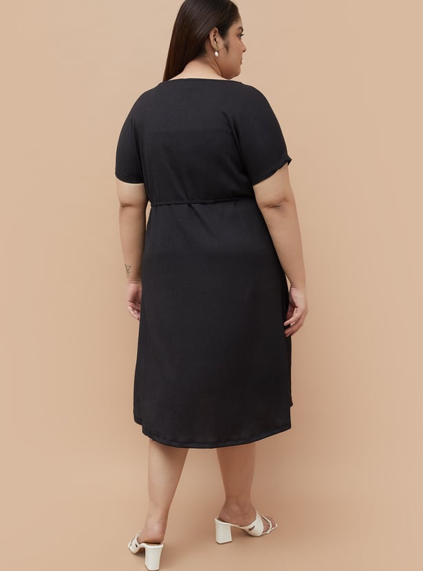NEXUS Solid Tie-Up Waist A-line Dress