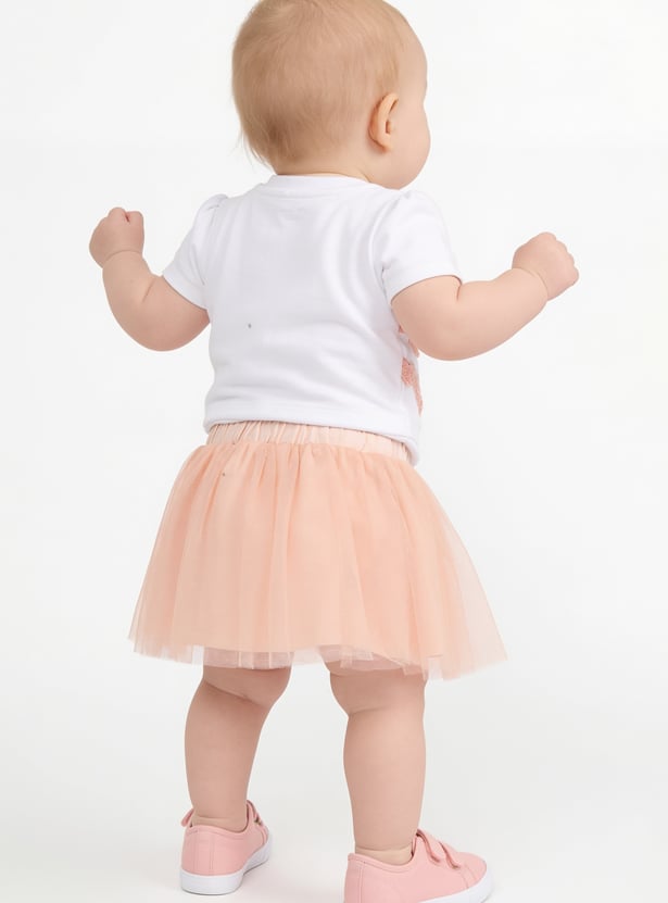 FAME FOREVER Girls Embroidered Bodysuit with Skirt