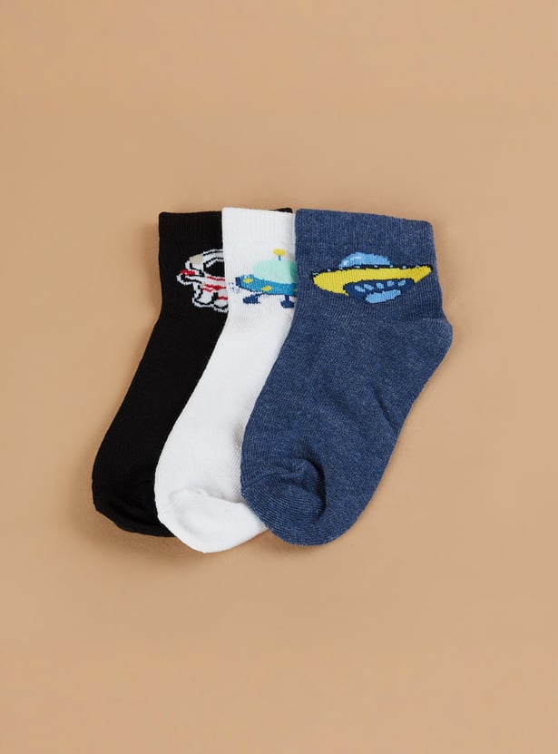FAME FOREVER Boys Assorted Ankle Length Socks - Pack of 3