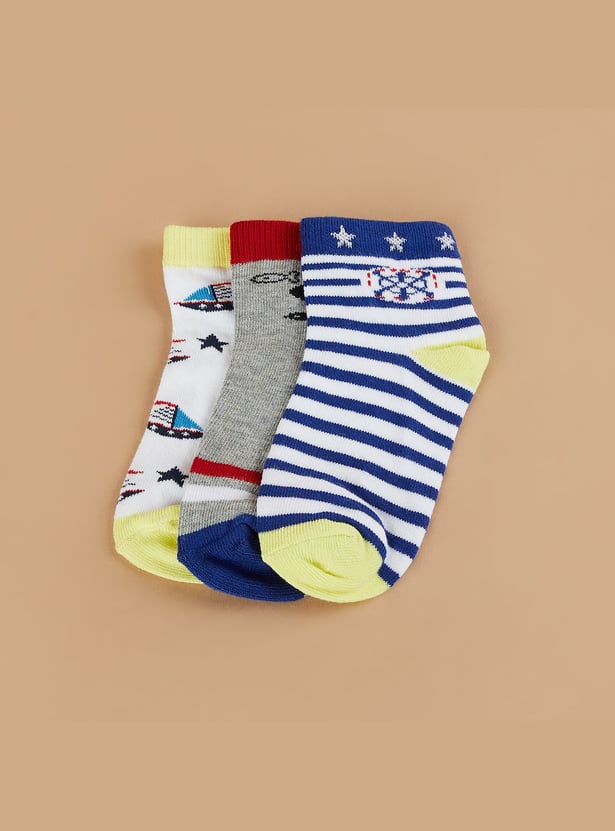 FAME FOREVER Boys Assorted Ankle Length Socks - Pack of 3