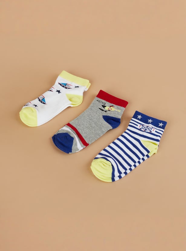 FAME FOREVER Boys Assorted Ankle Length Socks - Pack of 3