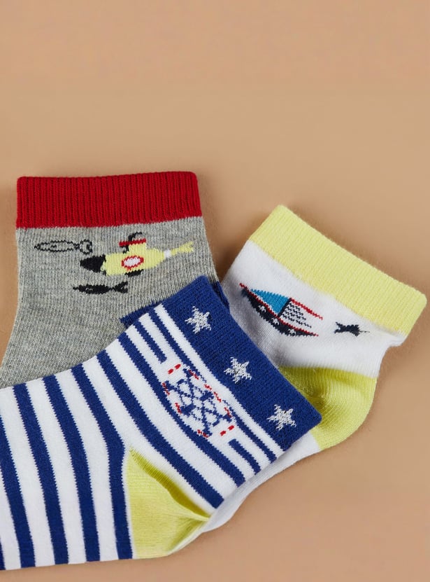 FAME FOREVER Boys Assorted Ankle Length Socks - Pack of 3