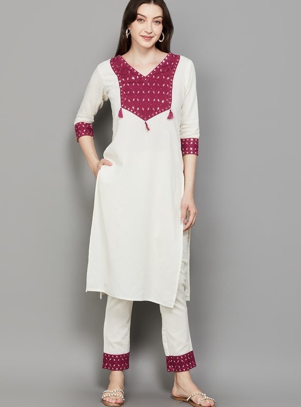 FASHOR Mirror-Work Straight Kurta Set