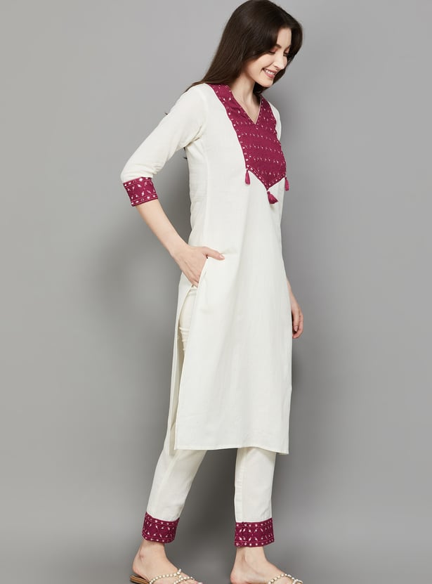 FASHOR Mirror-Work Straight Kurta Set