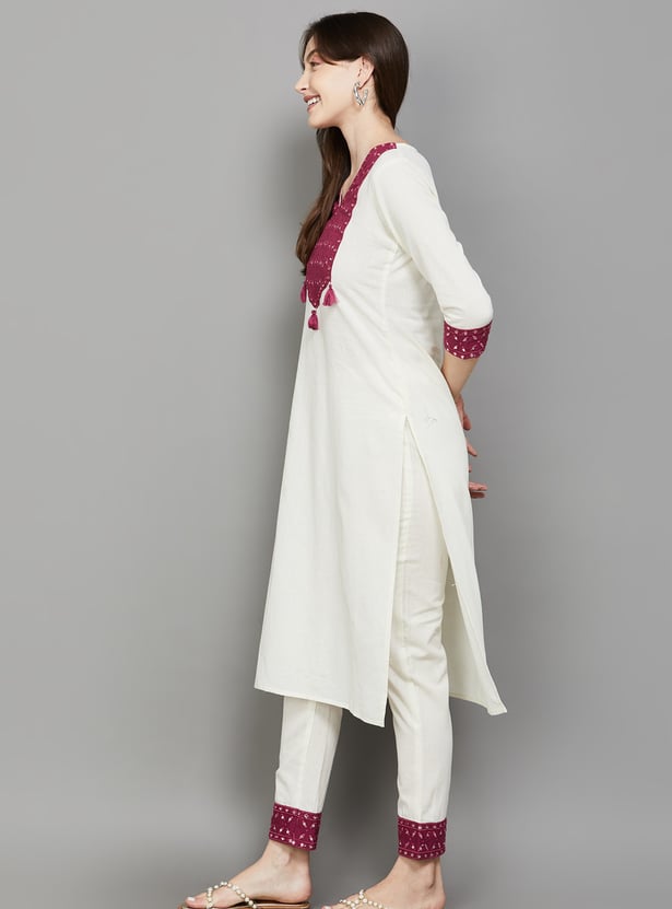 FASHOR Mirror-Work Straight Kurta Set