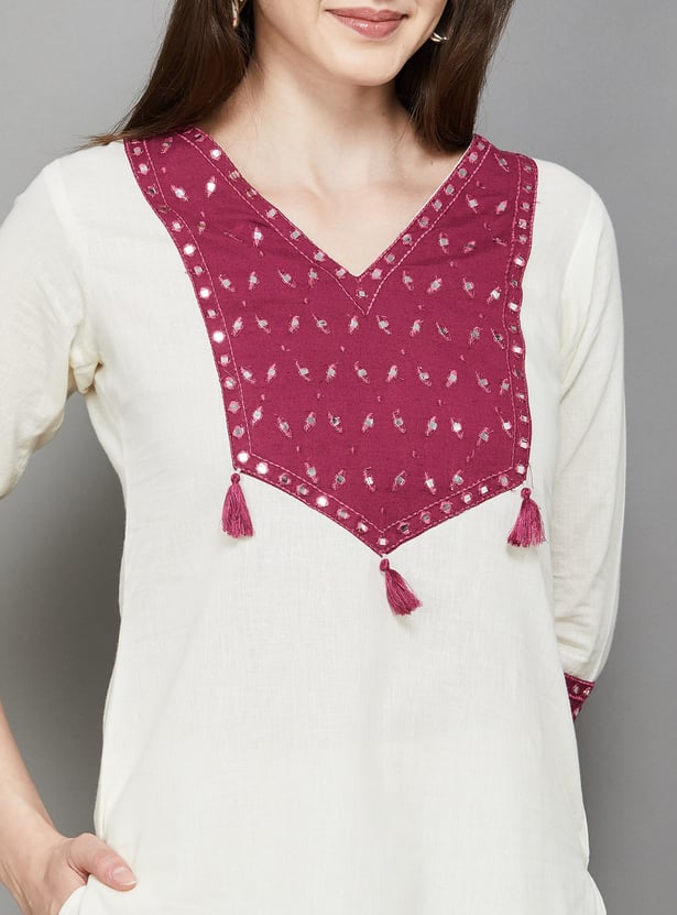 FASHOR Mirror-Work Straight Kurta Set