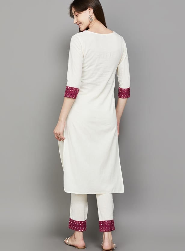 FASHOR Mirror-Work Straight Kurta Set