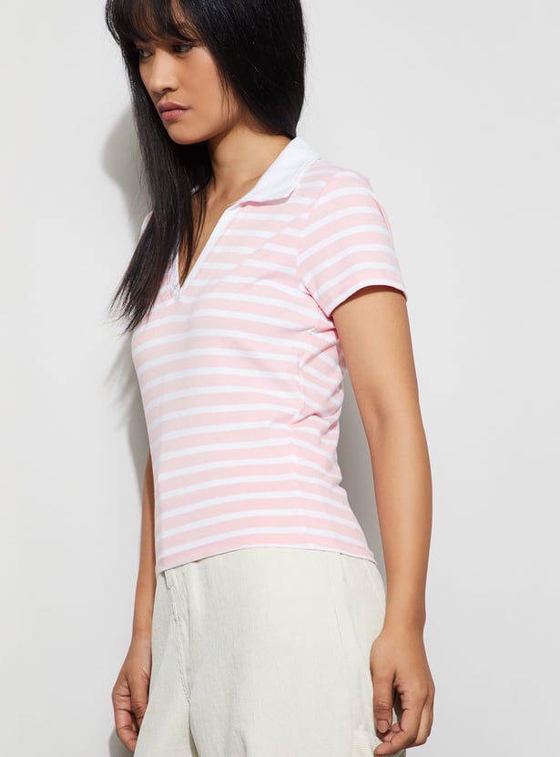 GINGER Striped Johnny Collar T-shirt