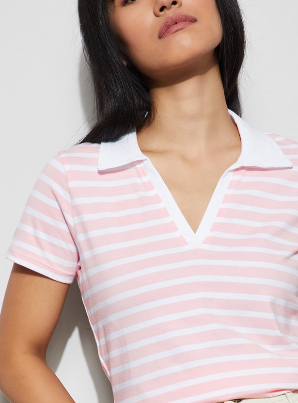 GINGER Striped Johnny Collar T-shirt