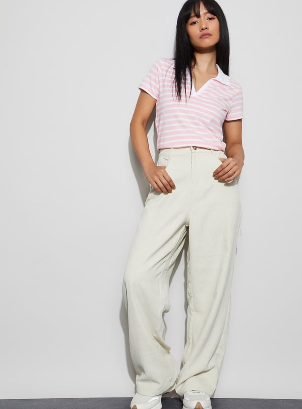 GINGER Striped Johnny Collar T-shirt