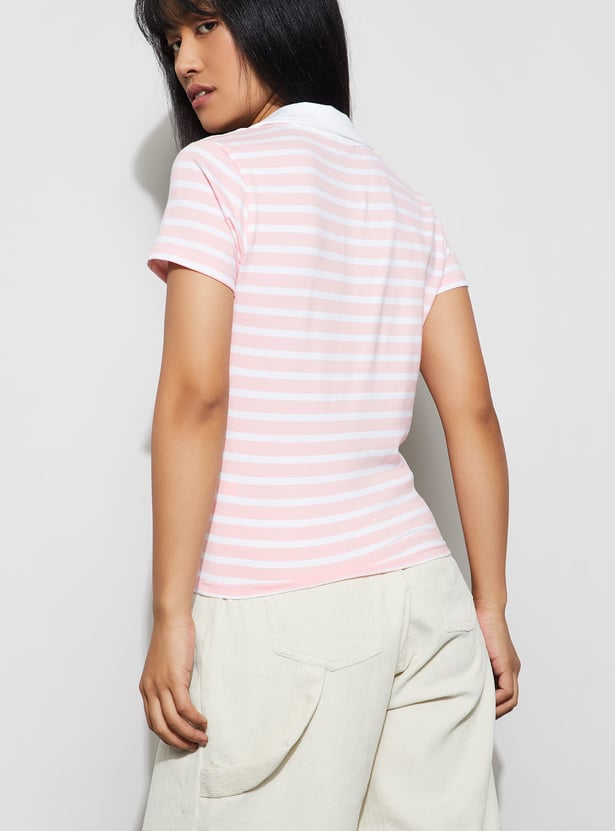 GINGER Striped Johnny Collar T-shirt
