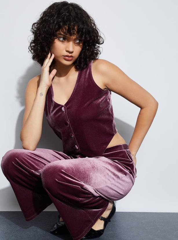 GINGER Solid Sleeveless Crop Top