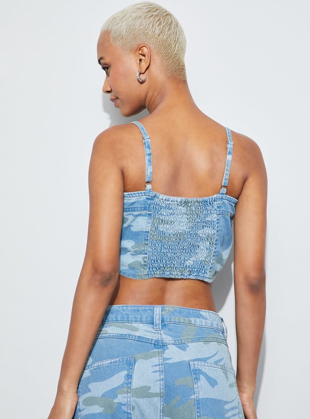 GINGER Printed Denim Crop Corset Top