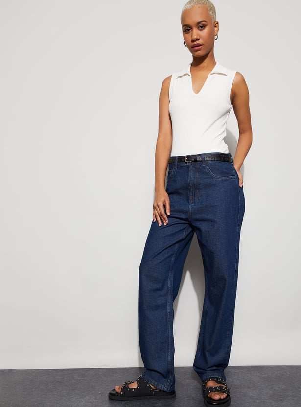 GINGER Washed Wide Leg Jeans