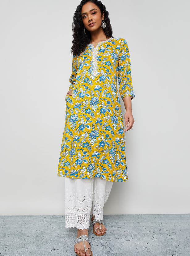 MELANGE Floral Print Straight Kurta