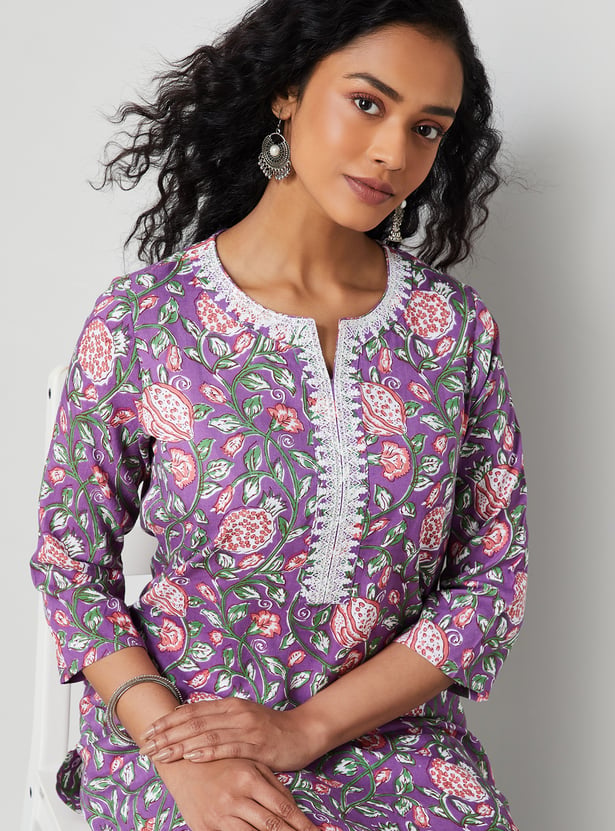 MELANGE Floral Print Straight Kurta