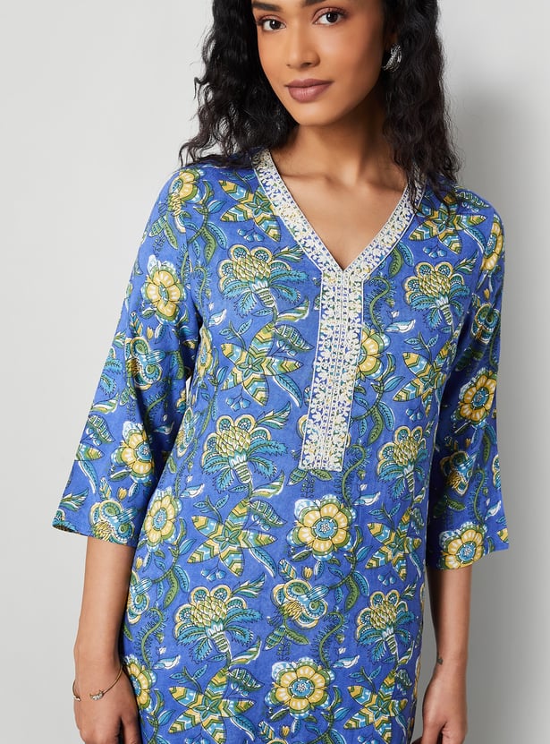 MELANGE Floral Print Straight Kurta