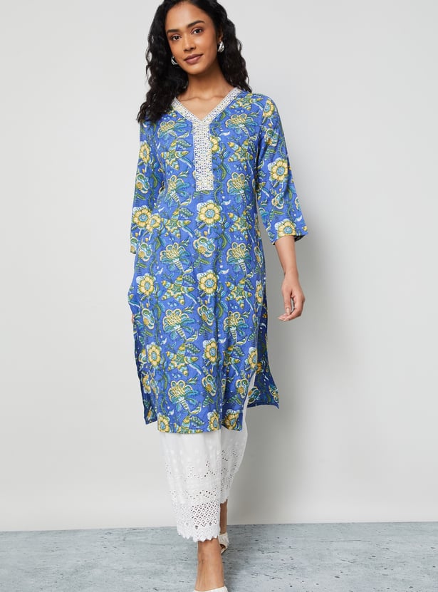 MELANGE Floral Print Straight Kurta