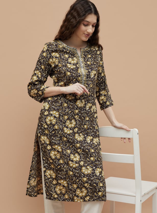 MELANGE Floral Print Straight Kurta