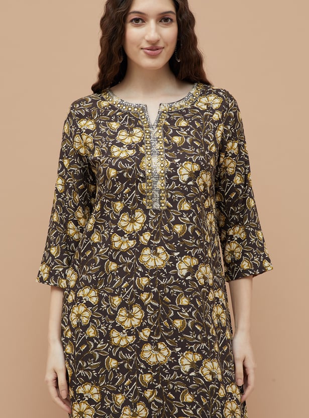MELANGE Floral Print Straight Kurta