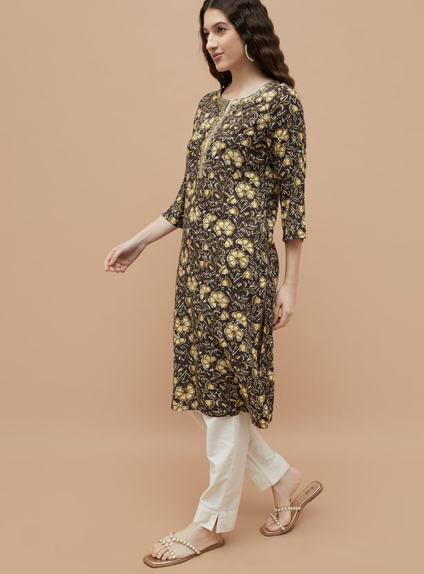 MELANGE Floral Print Straight Kurta