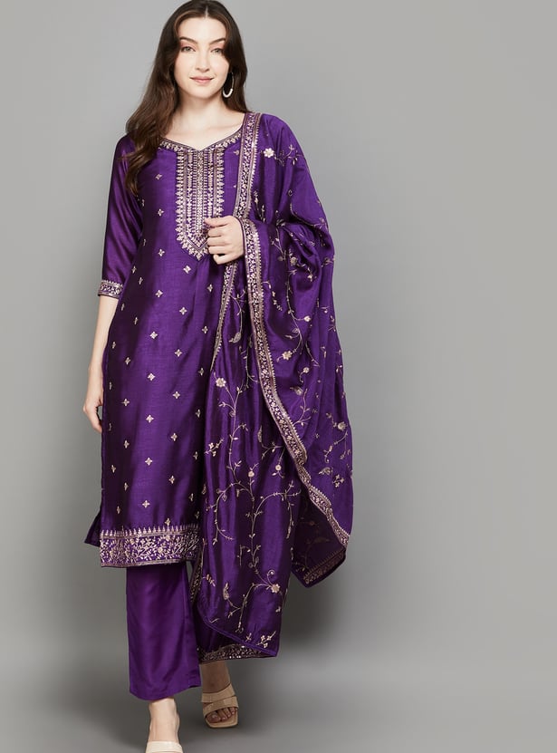 LIBAS Embroidered Straight Kurta Set