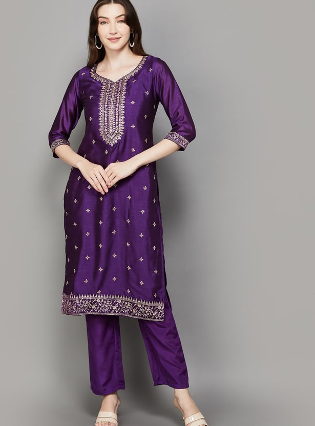 LIBAS Embroidered Straight Kurta Set