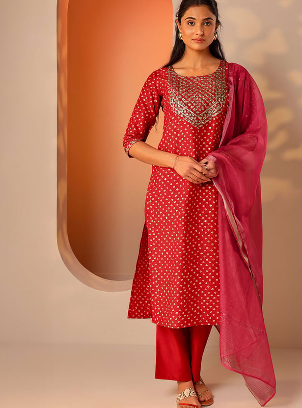 LIBAS Embroidered Straight Kurta Set