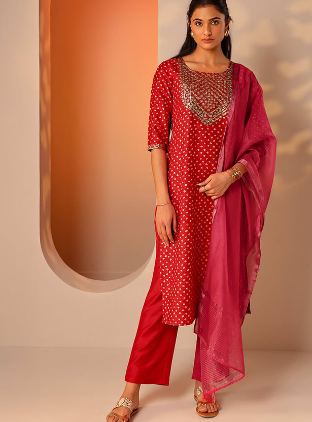 LIBAS Embroidered Straight Kurta Set