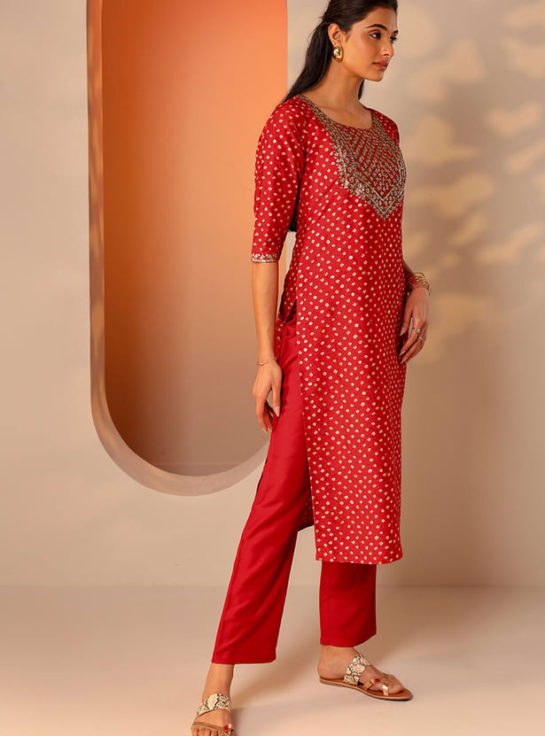 LIBAS Embroidered Straight Kurta Set