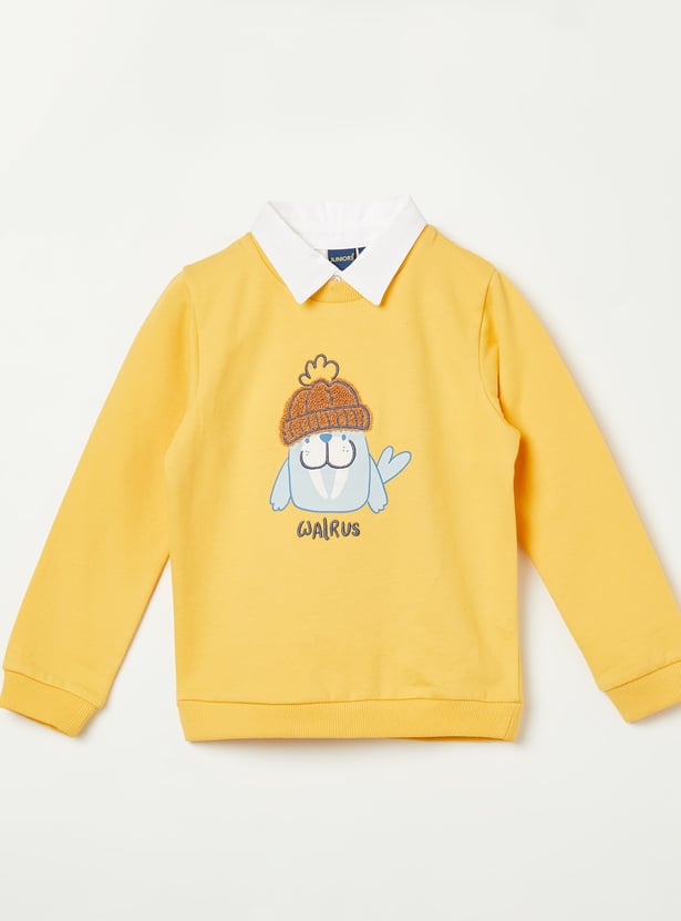 JUNIORS Boys Applique Collared Sweatshirt