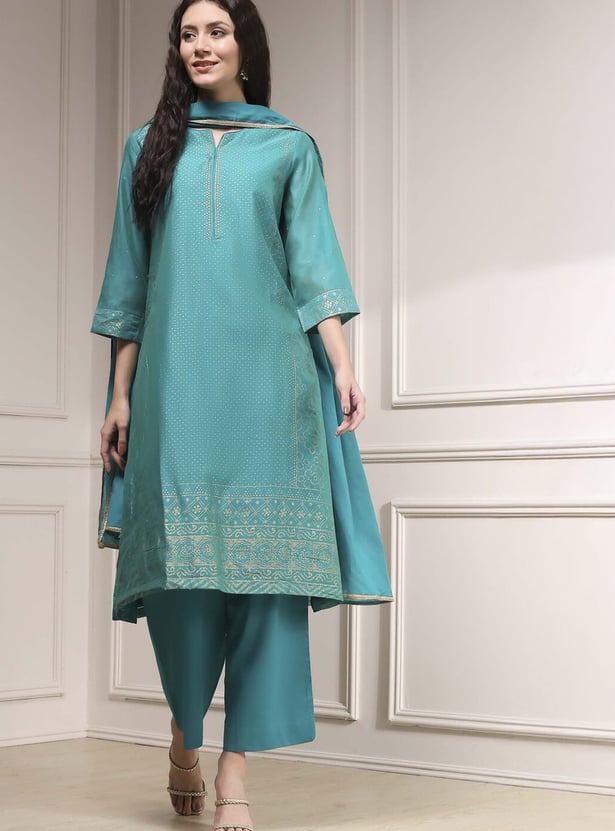 BIBA Foil Print A-line Kurta Set