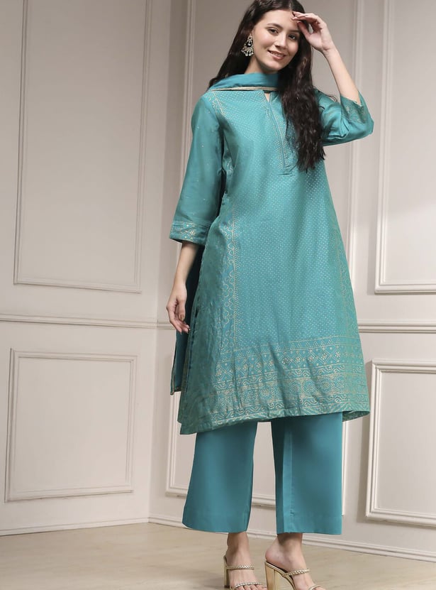 BIBA Foil Print A-line Kurta Set